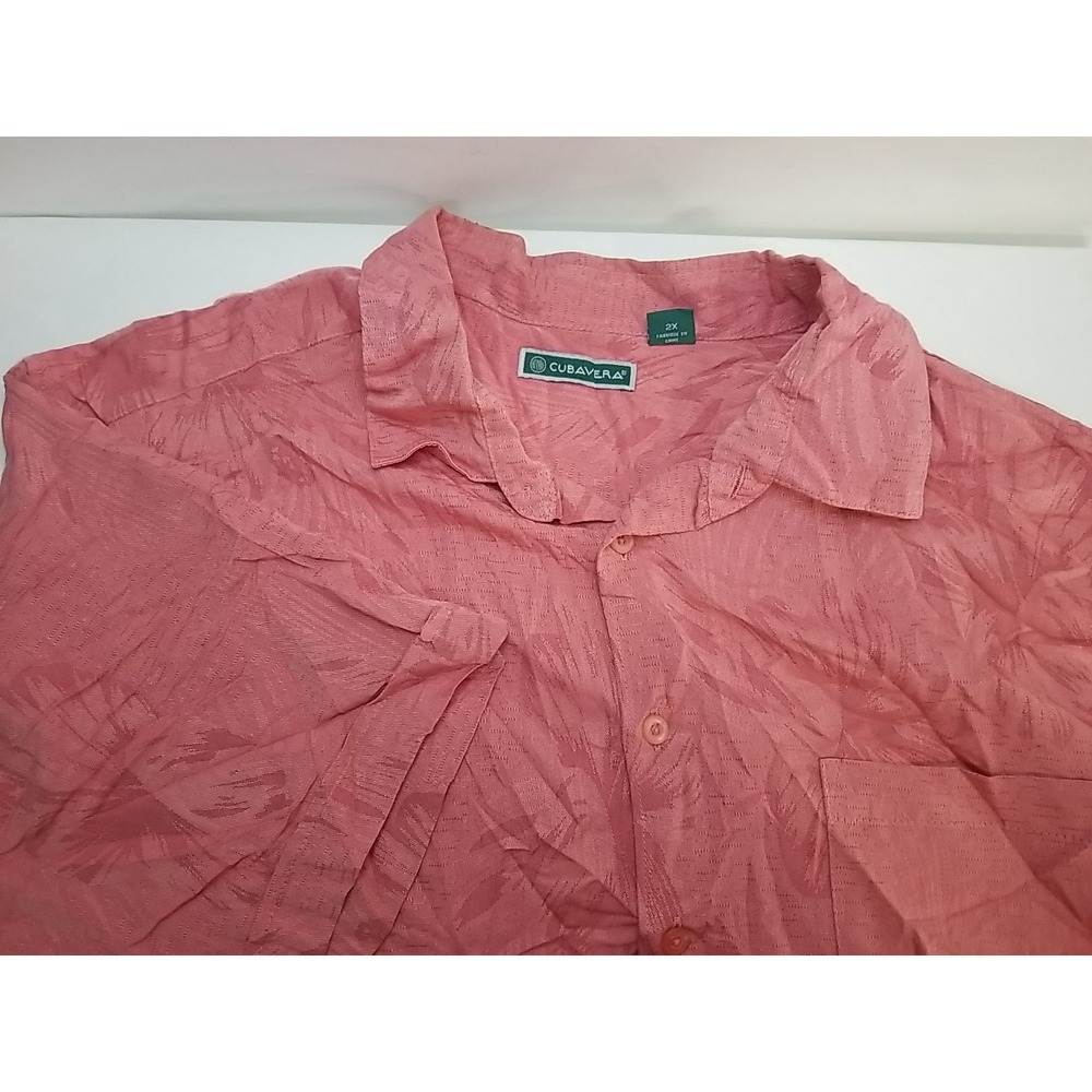 Cubavera Mensโ 2XL Hawaiian Shirt Short Sleeve Button Up Tropical Peach Palm